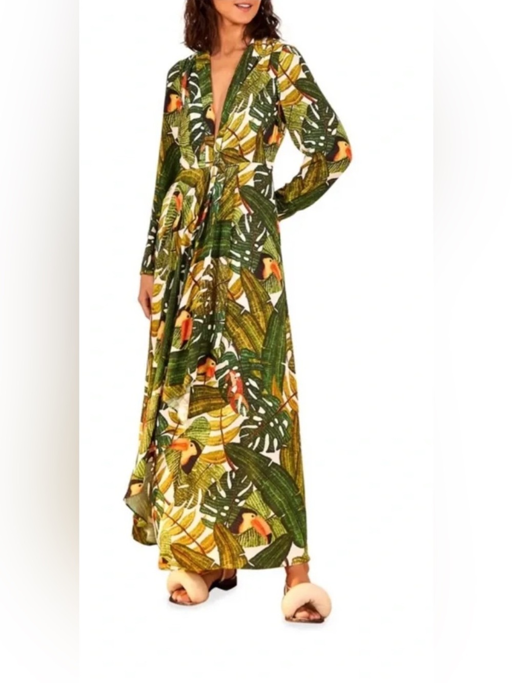 Farm Rio Tropical Leaf & Toucan Print Maxi Dress - Green